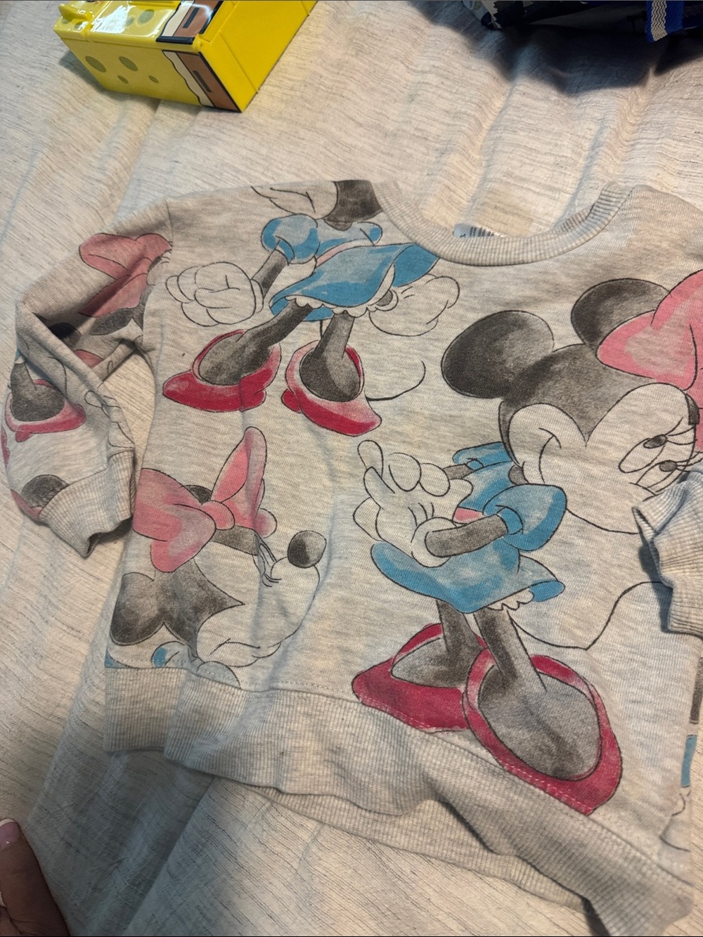 Disney Minnie Mouse Heather Gray Sweatshirt with Pink & Blue Accents